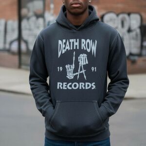 Death Row Records Hoodie Mens M Charcoal Gray Graphic LA Streetwear Hip Hop 1991